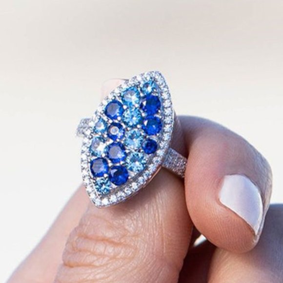 Marquis Full Bule Bright Diamonds Filled Rings for Women, PD483 - Picture 5 of 5